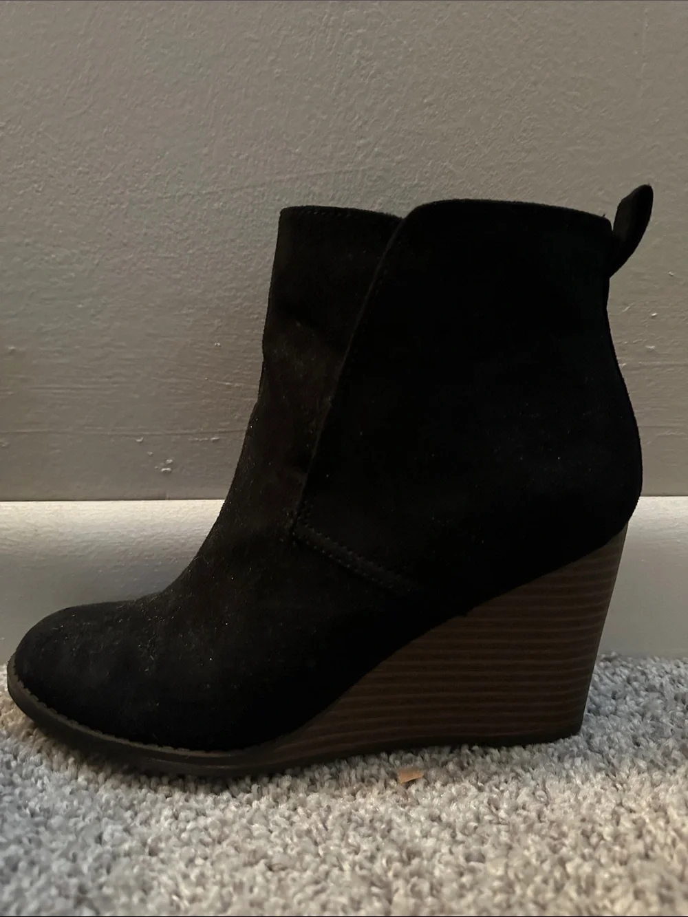 Women’s Black Wedge Ankle Boots - Suede Look